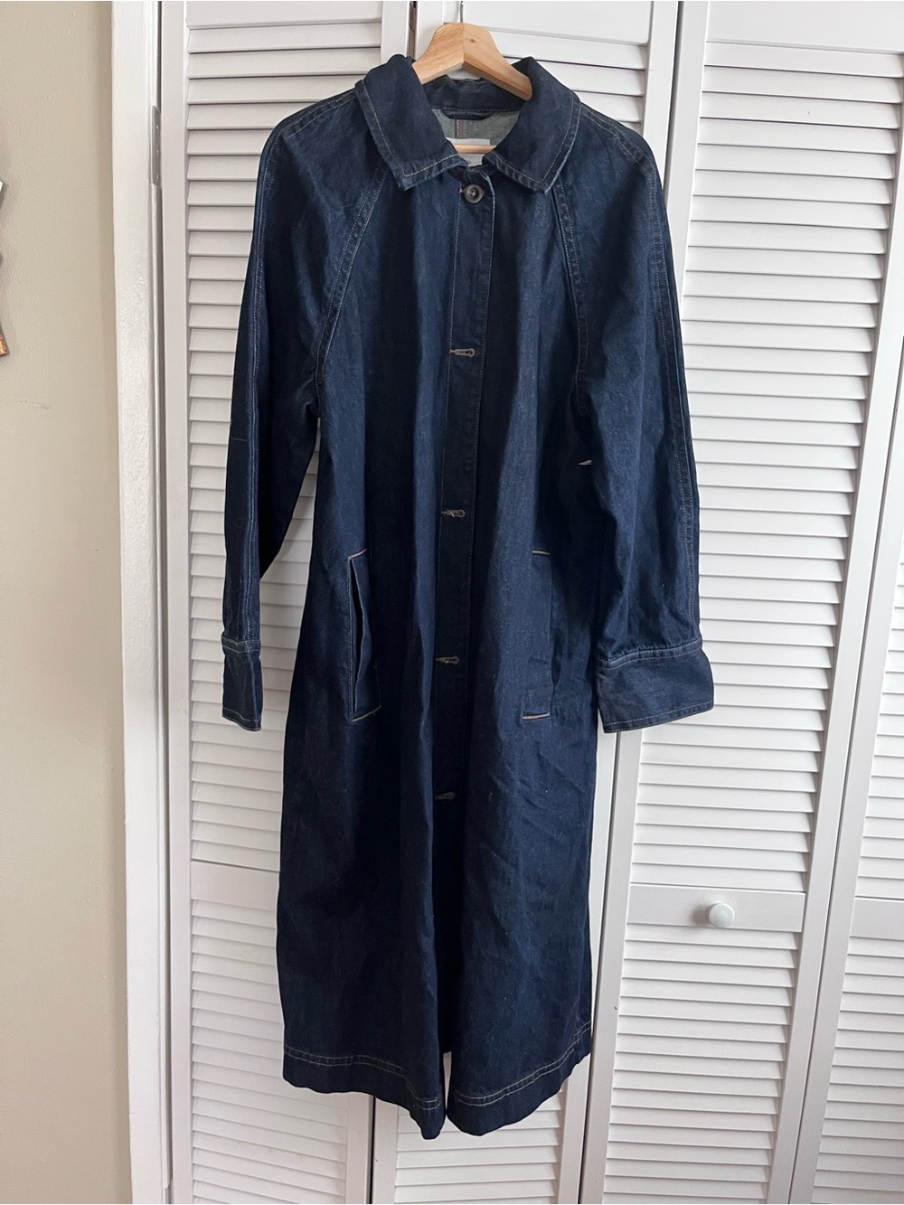 Old Navy Navy Blue Denim Trench Coat - LARGE TALL